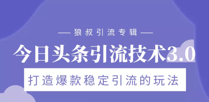 狼叔今日头条引流技术3.0，打造爆款稳定引流的玩法，VLOG引流技术-葛仙仙资源库