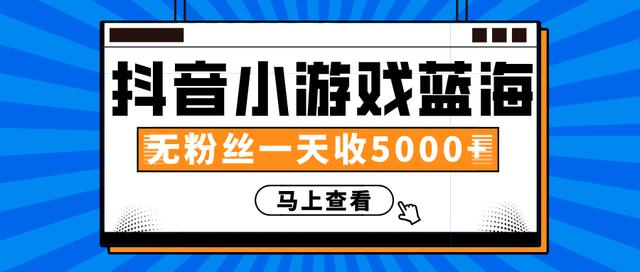 赚钱计划：抖音小游戏蓝海项目，无粉丝一天收入5000+-葛仙仙资源库
