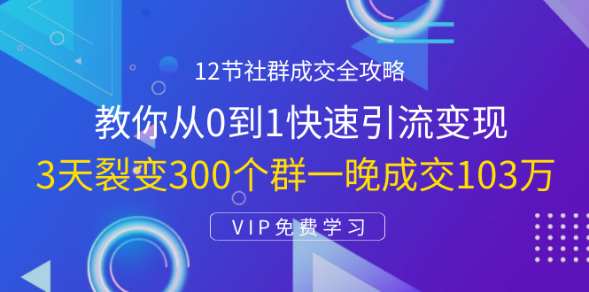 12节社群成交全攻略：从0到1快速引流变现，3天裂变300个群一晚成交103万-葛仙仙资源库