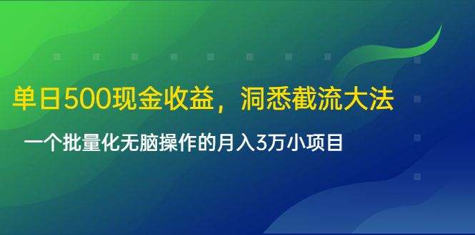 单日500现金收益，洞悉截流大法，一个批量化无脑操作的月入3万小项目-葛仙仙资源库