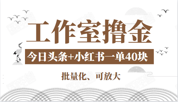 工作室撸金二件套：撸今日头条原创收益+小红书一单利润40块项目-葛仙仙资源库