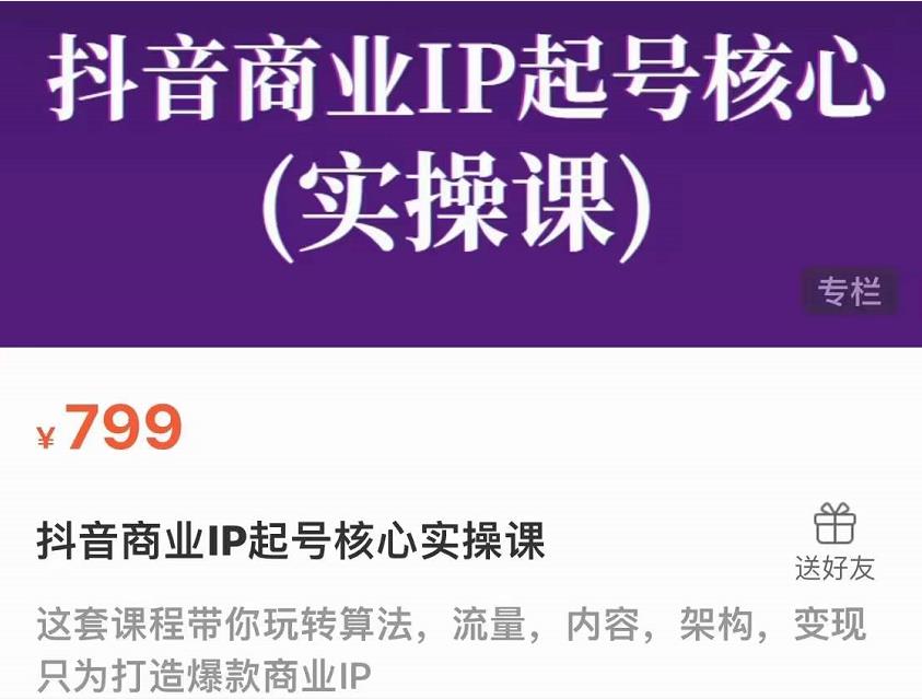 抖音商业IP起号核心实操课，带你玩转算法，流量，内容，架构，变现-葛仙仙资源库