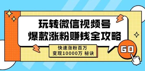 玩转微信视频号爆款涨粉赚钱全攻略，快速涨粉百万变现万元秘诀-葛仙仙资源库