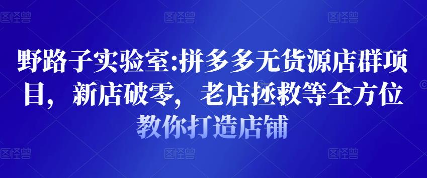 野路子实验室:拼多多无货源店群项目，新店破零，老店拯救等全方位教你打造店铺-葛仙仙资源库