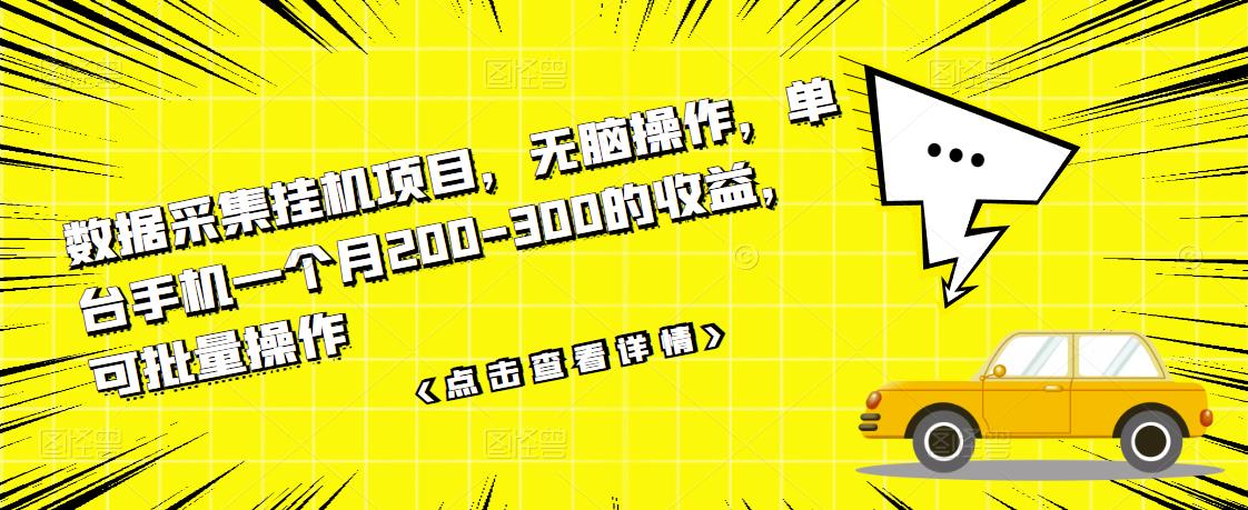 数据采集挂机项目，无脑操作，单台手机一个月200-300的收益，可批量操作-葛仙仙资源库