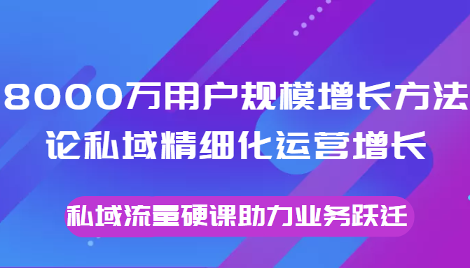 8000万用户规模增长方法论私域精细化运营增长，私域流量硬课助力业务跃迁-葛仙仙资源库