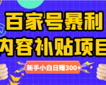 百家号暴利内容补贴项目,图文10元一条,视频30一条,新手小白日赚300+-葛仙仙资源库