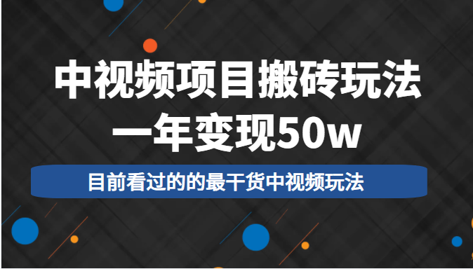 中视频项目搬砖玩法，一年变现50w，目前看过的的最干货中视频玩法-葛仙仙资源库