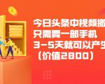 今日头条中视频搬运项目，只需要一部手机3-5天就可以产生利润（价值2800元）-葛仙仙资源库