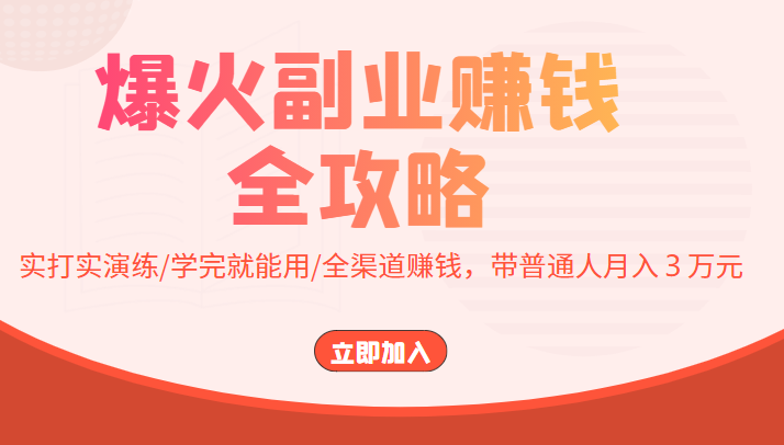 爆火副业赚钱全攻略：实打实演练/学完就能用/全渠道赚钱，带普通人月入３万元-葛仙仙资源库