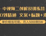 中视频二创解说训练营:从0到精通 文案+标题+素材、月入5000到5W-葛仙仙资源库