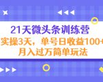 21天微头条训练营,实操3天,单号日收益100+月入过万简单玩法-葛仙仙资源库