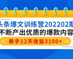 头条爆文训练营202202期，不断产出优质的爆款内容，新手12天收益3100+-葛仙仙资源库