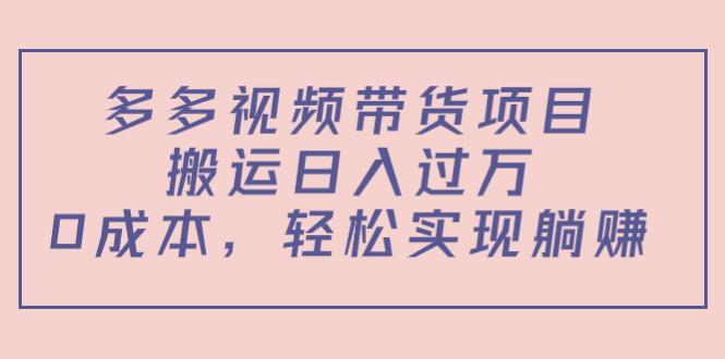 多多视频带货项目，搬运日入过万，0成本，轻松实现躺赚（教程+软件）-葛仙仙资源库