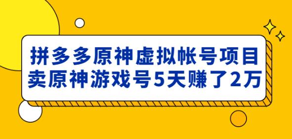 外面卖2980的拼多多原神虚拟帐号项目：卖原神游戏号5天赚了2万-葛仙仙资源库
