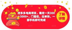 2023拼多多电商项目,稳定一天300~3000+,门槛低,出单快,一部手机即可完成-葛仙仙资源库