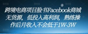 跨境电商项目脸书Facebook商城无货源，低投入高利润，熟练操作后月收入不会低于1W-3W-葛仙仙资源库