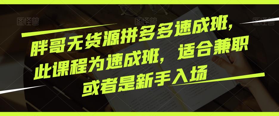 胖哥无货源拼多多速成班，此课程为速成班，适合兼职或者是新手入场-葛仙仙资源库