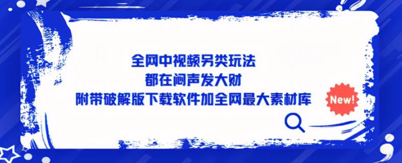 全网中视频另类玩法，都在闷声发大财，附带破解版下载软件加全网最大素材库-葛仙仙资源库
