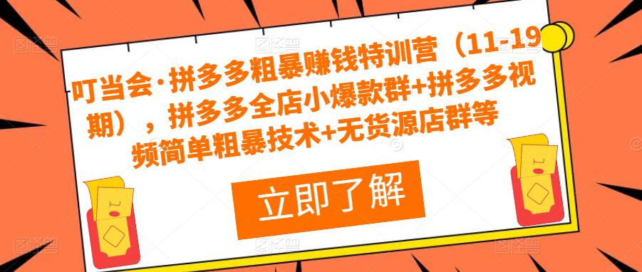 叮当会·拼多多粗暴赚钱特训营（11-19期），拼多多全店小爆款群+拼多多视频简单粗暴技术+无货源店群等-葛仙仙资源库