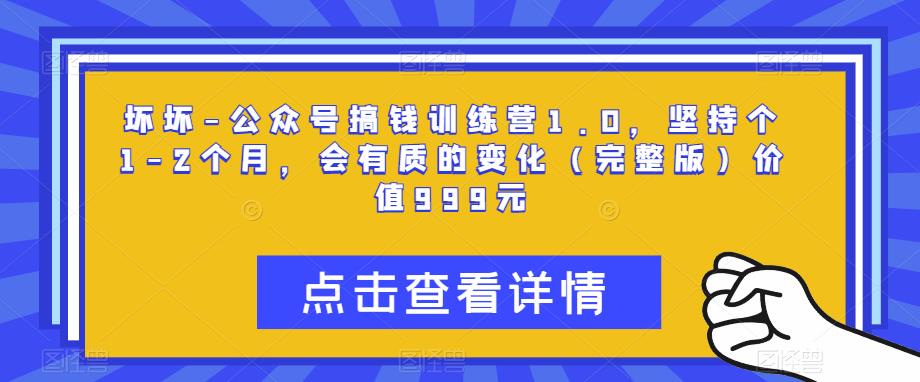 坏坏-公众号搞钱训练营1.0，坚持个1-2个月，会有质的变化（完整版）价值999元-葛仙仙资源库