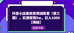 抖音小店高效变现训练营(第三期),实测变现5w,日入1000【揭秘】-葛仙仙资源库