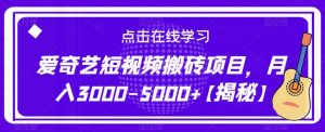 爱奇艺短视频搬砖项目,月入3000-5000+【揭秘】-葛仙仙资源库