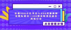 价值980小红书日入300突破限制无限私信日+100创业粉项目适合所有行业-葛仙仙资源库