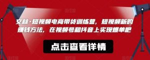 文林·短频视电商带训货练营,短视频的新赚钱方法,在视号频和抖音实上现爆单吧-葛仙仙资源库