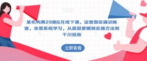 某机构第29期6月线下课,运营型实操训练营,全面系统学习,从底层逻辑到实操方法到千川投放-葛仙仙资源库