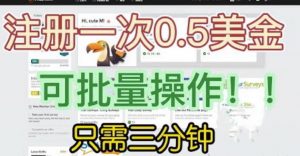 国外项目注册一次0.5美金，只需三分钟无脑操作，可批量同时放大操作，小白工作室福利【揭秘】-葛仙仙资源库