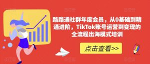 路路通社群年度会员,从0基础到精通进阶,TikTok账号运营到变现的全流程出海模式培训-葛仙仙资源库