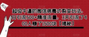超级牛逼的微信病毒式裂变玩法,日引流500+精准流量,3天引流了400人赚了1500块【揭秘】-葛仙仙资源库