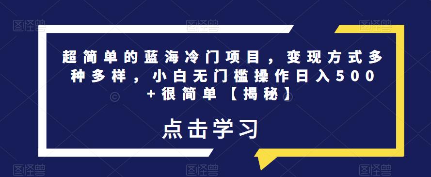 超简单的蓝海冷门项目，变现方式多种多样，小白无门槛操作日入500+很简单【揭秘】-葛仙仙资源库
