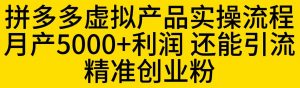 拼多多虚拟产品实操流程,月产5000+利润,还能引流精准创业粉【揭秘】-葛仙仙资源库