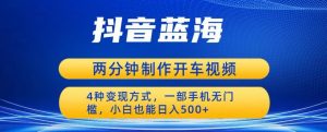 蓝海项目发布开车视频,两分钟一个作品,多种变现方式,一部手机无门槛小白也能日入500-葛仙仙资源库