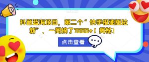 抖音蓝海项目,第二个“快手极速版拉新”,一周搞了7000+【揭秘】-葛仙仙资源库