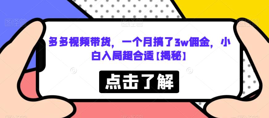 多多视频带货，一个月搞了3w佣金，小白入局超合适【揭秘】-葛仙仙资源库