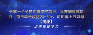 分享一个全自动操作的项目,抖音刷视频项目,每日单号收益20-30+,可矩阵小白可做【揭秘】-葛仙仙资源库