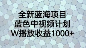 全新蓝海项目,蓝色中视频计划,1W播放量1000+【揭秘】-葛仙仙资源库