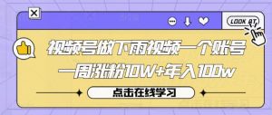 视频号做下雨视频一个账号一周涨粉10W+年入100w【揭秘】-葛仙仙资源库