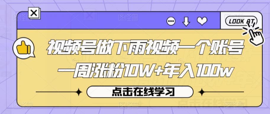 视频号做下雨视频一个账号一周涨粉10W+年入100w【揭秘】-葛仙仙资源库