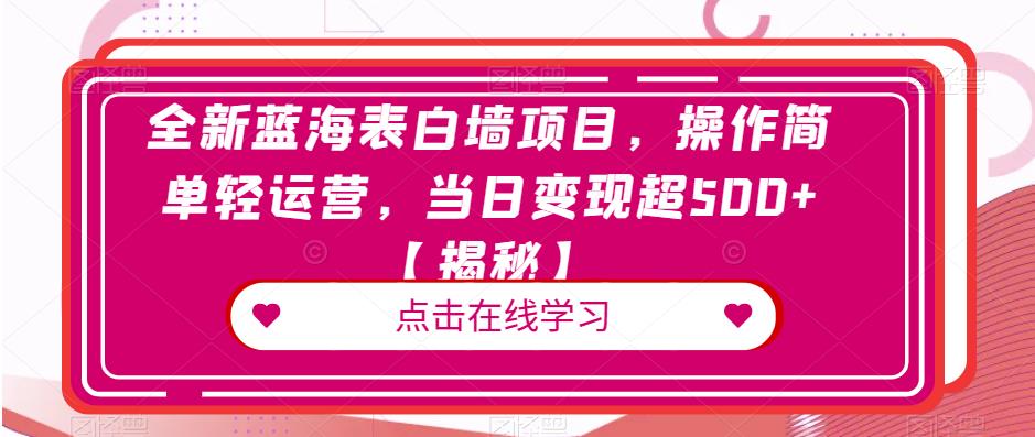 全新蓝海表白墙项目，操作简单轻运营，当日变现超500+【揭秘】-葛仙仙资源库
