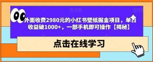 外面收费2980元的小红书壁纸掘金项目，单日收益破1000+，一部手机即可操作【揭秘】-葛仙仙资源库