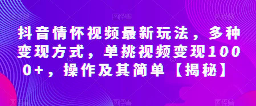 抖音情怀视频最新玩法，多种变现方式，单挑视频变现1000+，操作及其简单【揭秘】-葛仙仙资源库