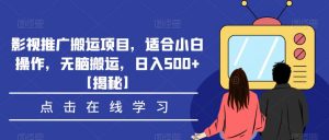 影视推广搬运项目，适合小白操作，无脑搬运，日入500+【揭秘】-葛仙仙资源库