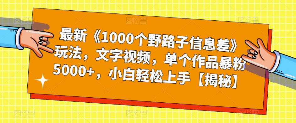 最新《1000个野路子信息差》玩法，文字视频，单个作品暴粉5000+，小白轻松上手【揭秘】-葛仙仙资源库