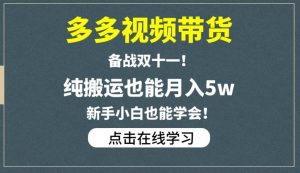 多多视频带货，备战双十一，纯搬运也能月入5w，新手小白也能学会-葛仙仙资源库