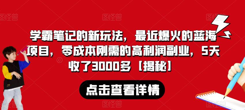 学霸笔记的新玩法，最近爆火的蓝海项目，零成本刚需的高利润副业，5天收了3000多【揭秘】-葛仙仙资源库