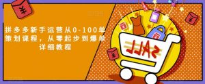 拼多多新手运营从0-100单策划课程,从零起步到爆单详细教程-葛仙仙资源库